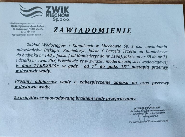 Przerwa w dostawie wody 14.05.2025