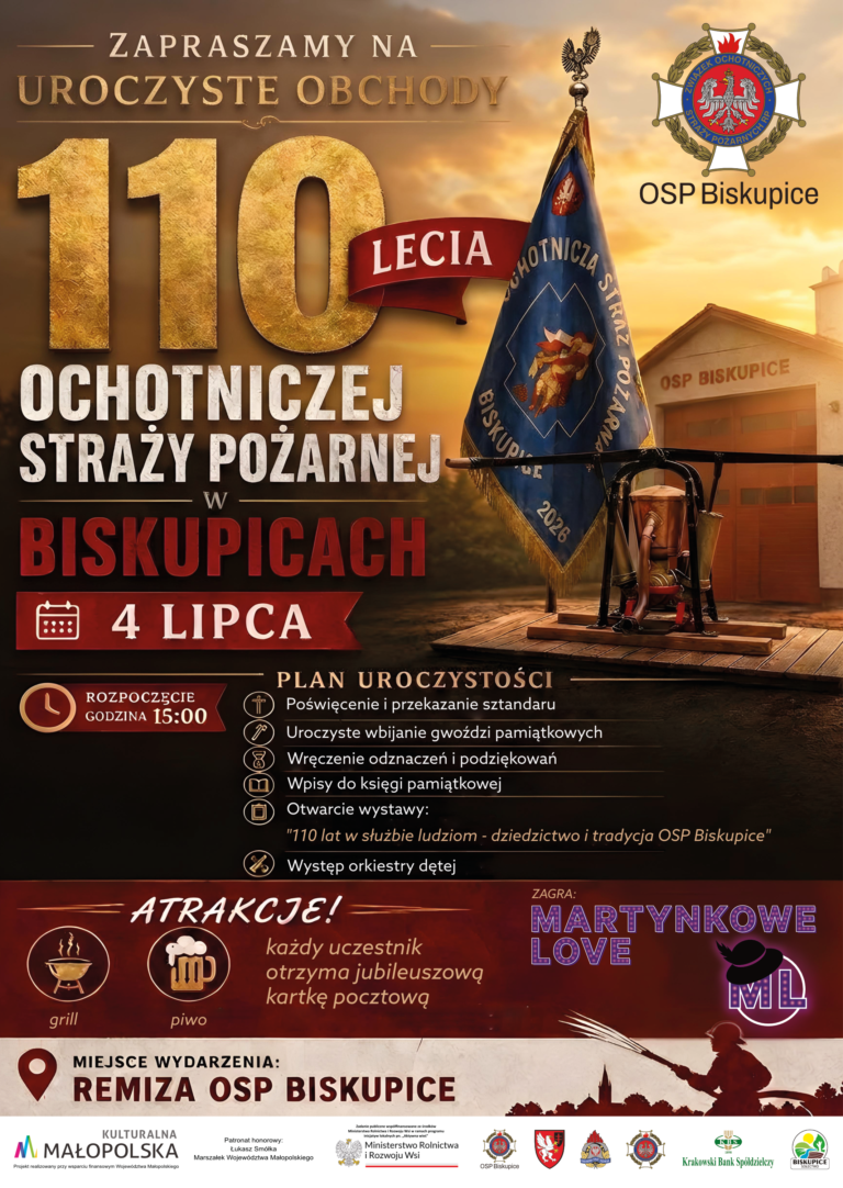 Zapraszamy na Jubileusz 110-lecia OSP Biskupice